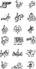 Collection of Music Notes and Treble Clefs Vector Graphics Isolated on White Background Design Set