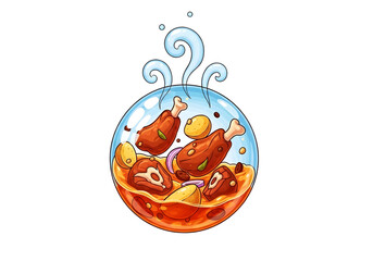 Delicious Stew with Chicken Legs and Vegetables in a Steaming Pot.