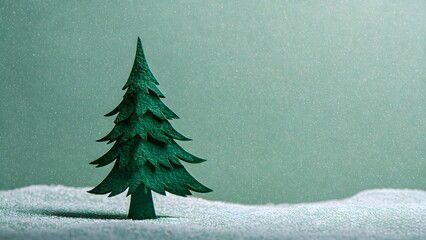 A clean, minimalist, and aesthetic Christmas background design rendered in a snowy green pine with a papercut style, offering generous copy space