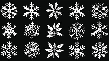 Elegant White Ornamental Geometric Shapes and Decorative Elements on Black Background Pattern