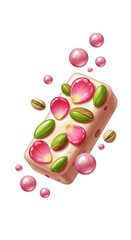 Delicious nougat bar with pistachios and rose petals.