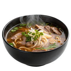 Pho in a black bowl or isolated on white background