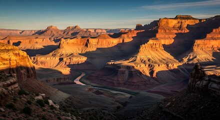 Grand Canyon Arizona Scenic Landscape River Valley Sunlight Dramatic Cliffs Vista Exploration