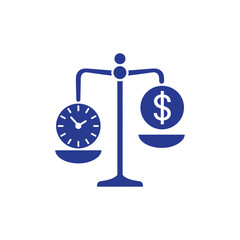 Time is money concept with a balance scale showing time and money for financial planning and investment, illustrating business value and efficient spending