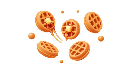 Delicious golden waffles with melting butter and syrup.