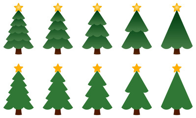 様々な形のクリスマスツリーのアイコンのベクターイラストのセット