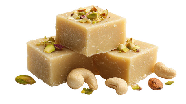 Indian kaju katli cashew fudge background isolated on a Transparent background, PNG file.