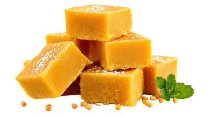 Indian mysore pak gram flour sweet background isolated on a Transparent background, PNG file.