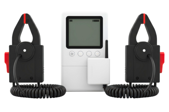 Wireless energy monitor with current clamp sensors and display isolated on a transparent background