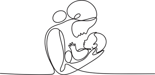 Continuous line design of mother's concern for baby. one line Icon drawing with white background
