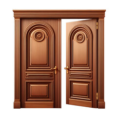 Realistic wood door illustration isolated on transparent background