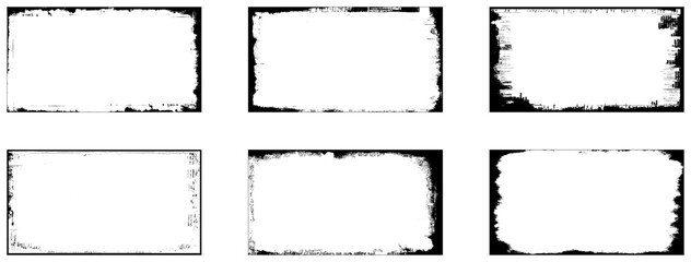Grunge frames set templates. Ink paint border with rough edges for poster and banner. Retro textured overlays. 