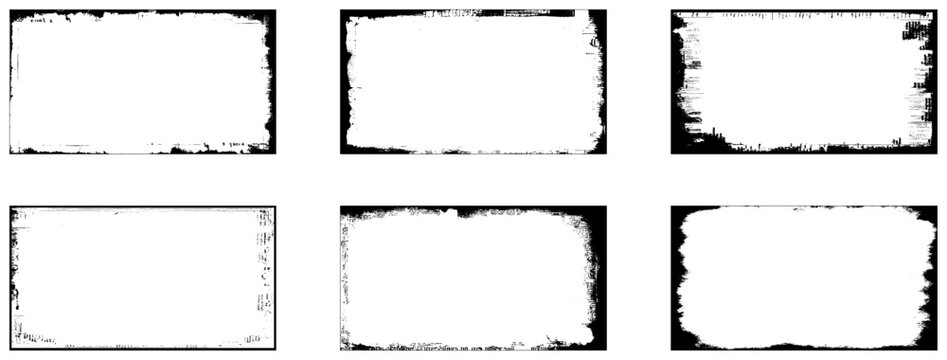 Grunge frames set templates. Ink paint border with rough edges for poster and banner. Retro textured overlays. 