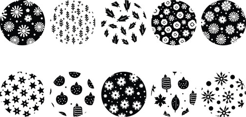 Intricate Geometric Star-Shaped Line Art Motifs in Elegant Black and White Decorative Pattern