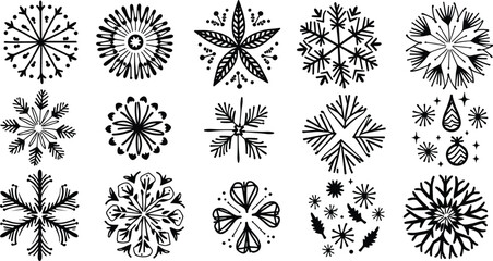 Intricate Geometric Star-Shaped Line Art Motifs in Elegant Black and White Decorative Pattern
