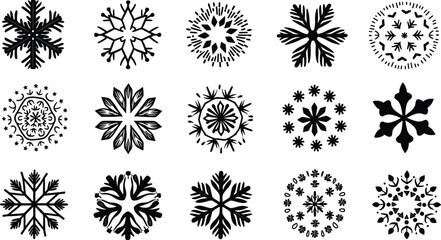 Intricate Geometric Star-Shaped Line Art Motifs in Elegant Black and White Decorative Pattern