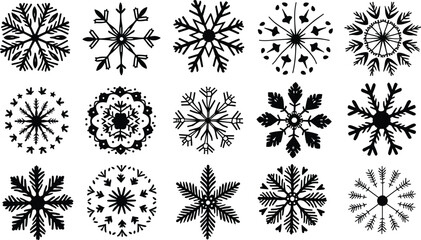 Intricate Geometric Star-Shaped Line Art Motifs in Elegant Black and White Decorative Pattern