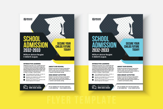 kids school admission flyer template. Flyer brochure cover template for Kids back to school education admission layout design. Creative and modern kids admission education poster, brochure layout.