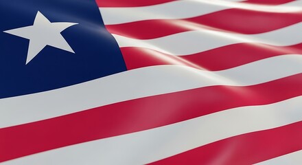 Close-up of the Waving Flag of Liberia with Star and Stripes national symbol Africa