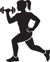Woman Doing Lunges with Dumbbell in Gym Fitness Silhouette Illustration