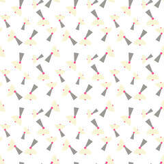 flat design pattern of satellite dish with a light yellow, parabolic receiver. It is mounted on a grey, conical base and has small pink spherical accents at the connection points