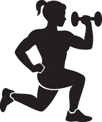 Woman exercising with dumbbell in a lunge position silhouette graphic