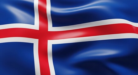 Waving Flag of Iceland with Red and White Cross on Blue Background national flag Icelandic flag