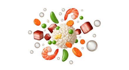 Delicious Fried Rice Ingredients Floating in a Dynamic Composition.