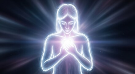 Glowing Aura of a Woman Holding Light in Hands.