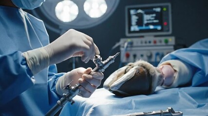 Veterinarian Holding Surgical Instruments Near Equine Leg During Medical Procedure Inside Operating Room - Powered by Adobe