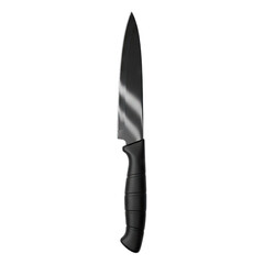 Sleek Black Chef Knife With Silver Reflective Blade And Textured Handle Isolated On A Clean Black Background Studio Lighting Sharp Kitchen Utensil For Food Preparation