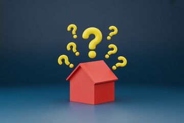 Mystery House Concept with Floating Question Marks on Dark Background