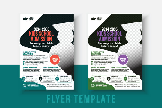 kids school admission flyer template. Flyer brochure cover template for Kids back to school education admission layout design. Creative and modern kids admission education poster, brochure layout.