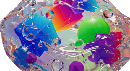 Clear gel texture merging with 3D gradient shapes