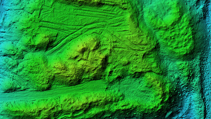A map of natural shades with a unique combination of green forests, blue lakes and brown hills. The color spectrum reflects the geography of the territory bright accents help to distinguish the