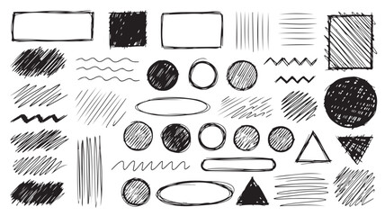 Set of hand drawn doodle elements isolated on, vector sketch scribble frames, lines, circles and shapes © MARS