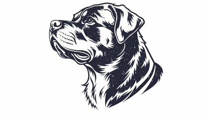 Strong Rottweiler dog head illustration, a loyal canine portrait in profile showcasing breed strength and noble character with detailed features