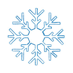 A snowflake drawn with watercolor pencil. A winter Christmas design element.