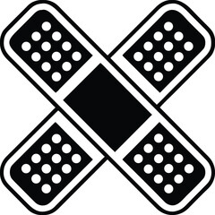 Two crossed band aids forming an x shape symbolizing first aid and medical care