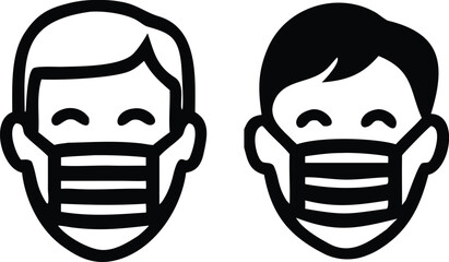 Two simple stylized faces wearing protective face masks for health and safety