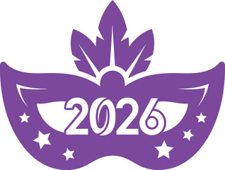 2026-themed party mask icon in 2D flat vector style with solid color on white background