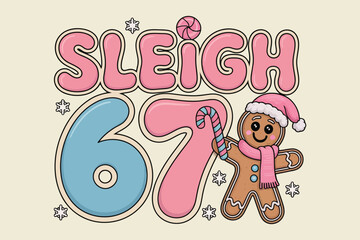 Retro sleigh all day 67 gingerbread man christmas design