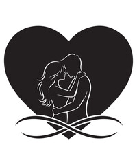 Romantic Couple Silhouette Heart Art for Valentine Day.