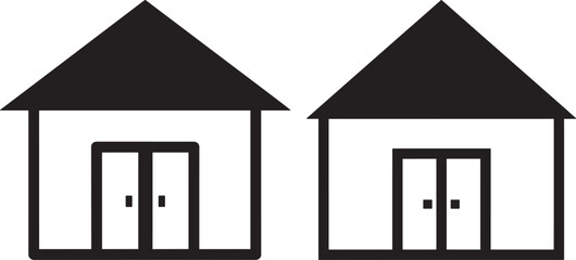 Two simple house silhouettes with double doors