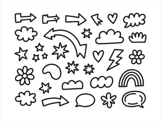 Large Hand Drawn Doodle Elements Set – Hearts, Flowers, Arrows and Sketch Icons