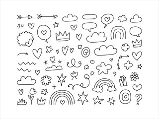 Large Hand Drawn Doodle Elements Set – Hearts, Flowers, Arrows and Sketch Icons