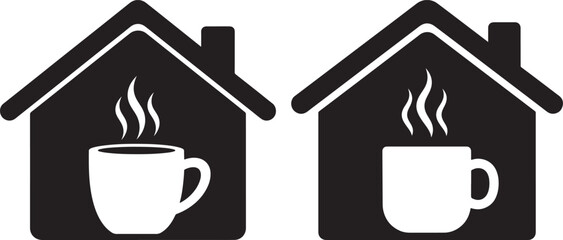 Two houses with coffee cups silhouette