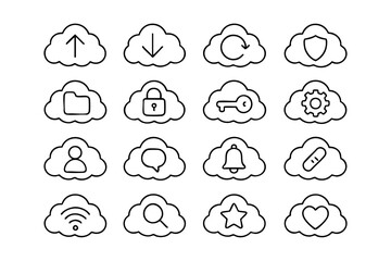 Cloud Computing and Internet Line Icons Set Vector - Storage, Security, Data, and Network Symbols