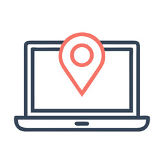 Laptop with Location Pin Icon Vector - Geo-targeting, GPS, Remote Work, and Tracking Symbol.
