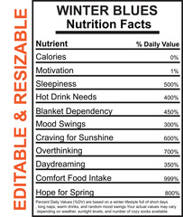 Obraz premium Winter Blues Nutrition Facts Editable Design resizable